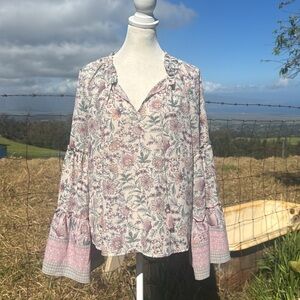 NWT Lovestitch Peasant Floral Flared Long Sleeve Top Small